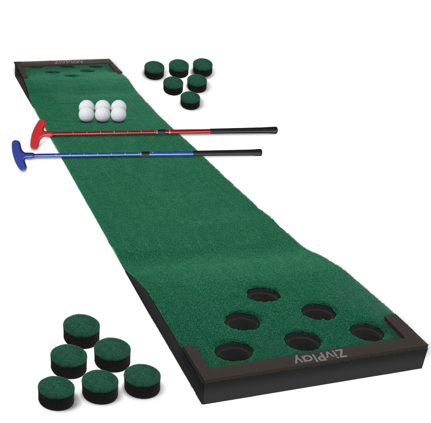 Pong Putting Game Set with 2 Putters and 2 Golf Balls for Adults - Indoor/Outdoor Green 11 Feet