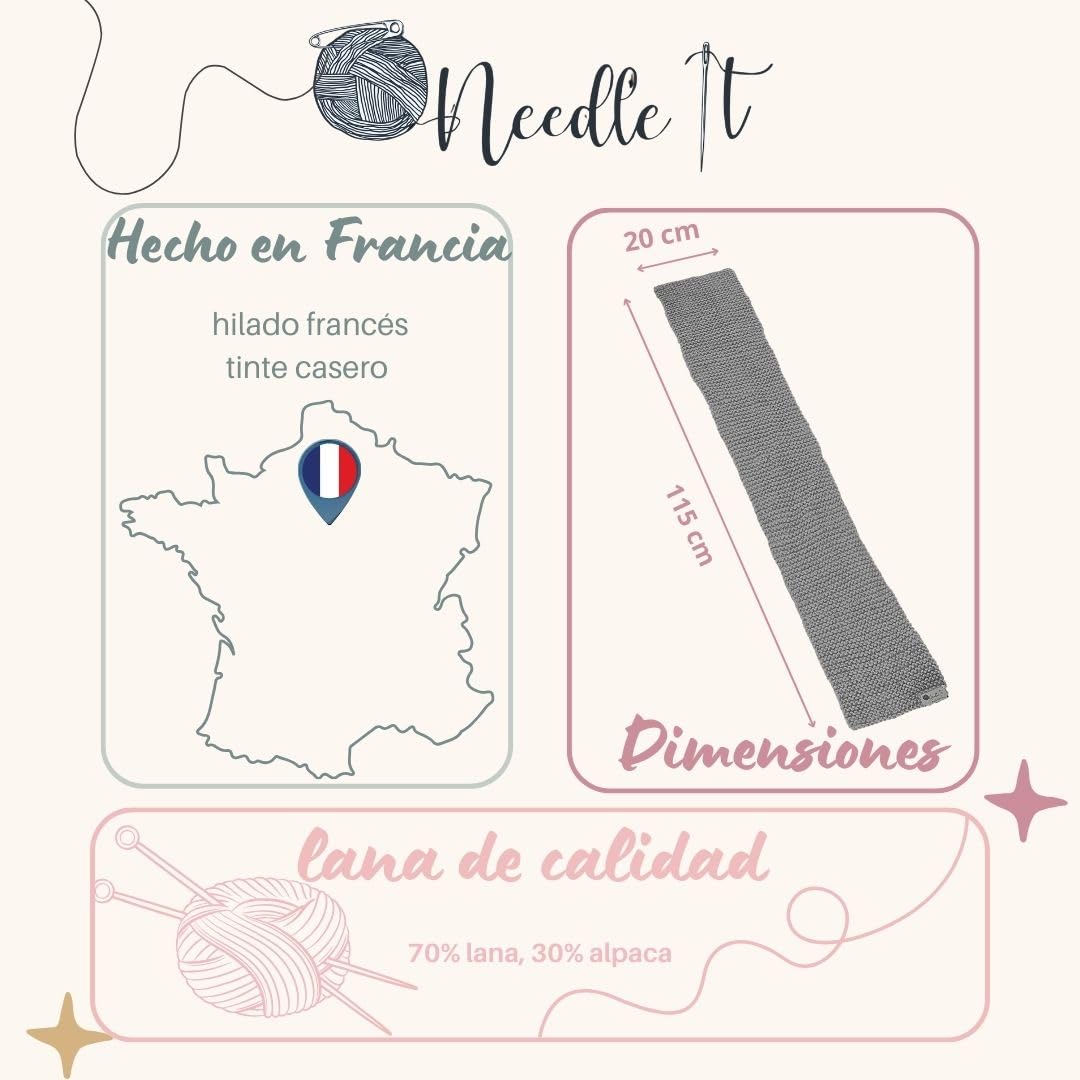 Kit completo para tejer lana principiantes - Bufanda de lana - Idea de regalo (Gris)