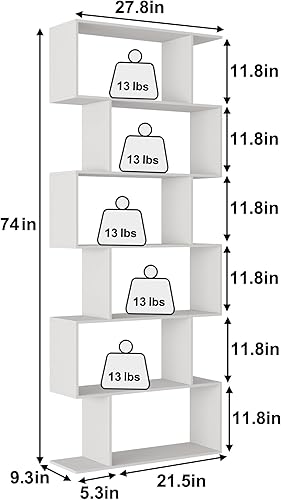 Miniatura 3 de Yusong Estantería en forma de S, estantería geométrica moderna, estantería blanca de 6 niveles
