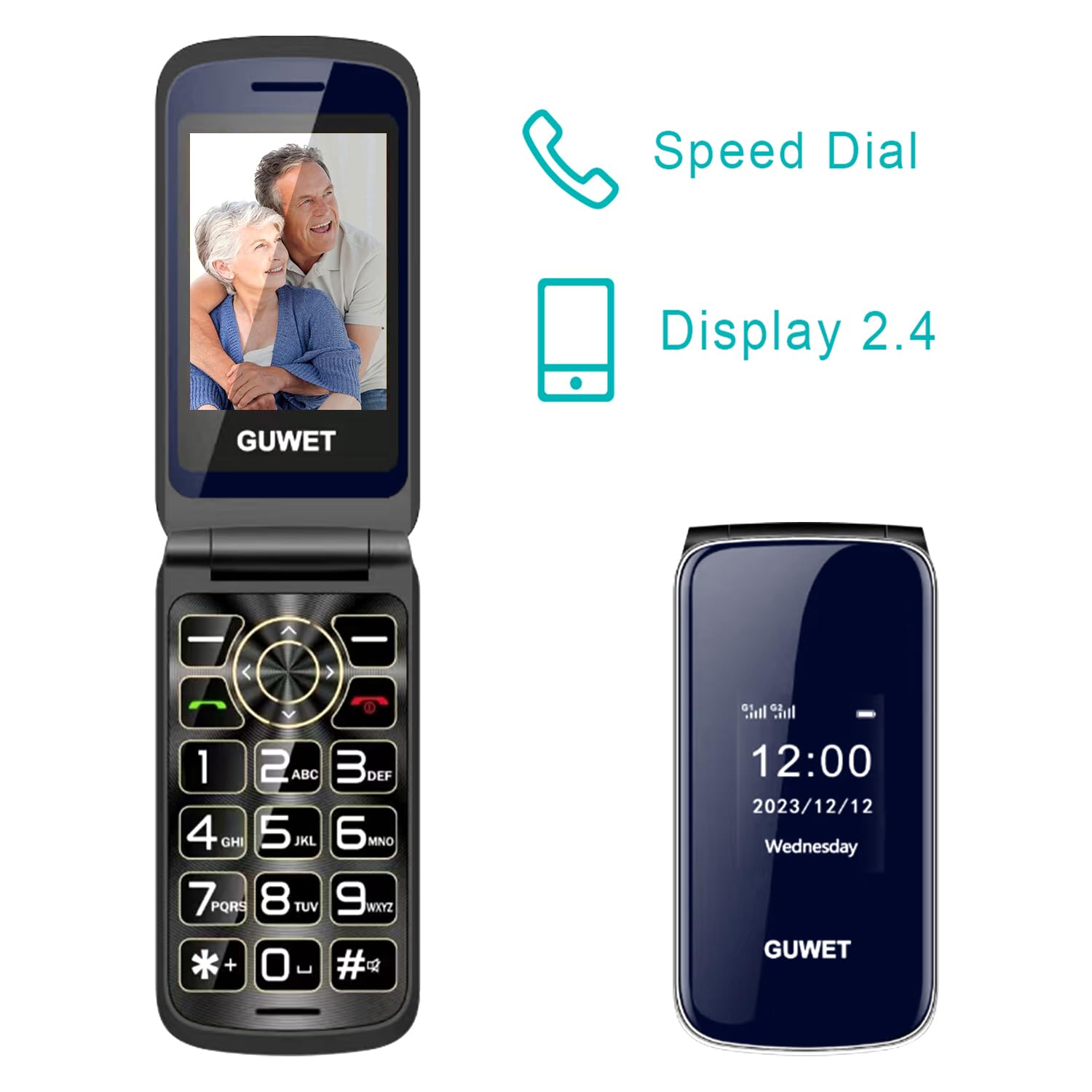 Guwet Seniorenhandy Mit Notruftaste - Großtastentelefon Mit 1600 MAh Akku - Dual SIM - Einfaches Mobiltelefon Für Senioren