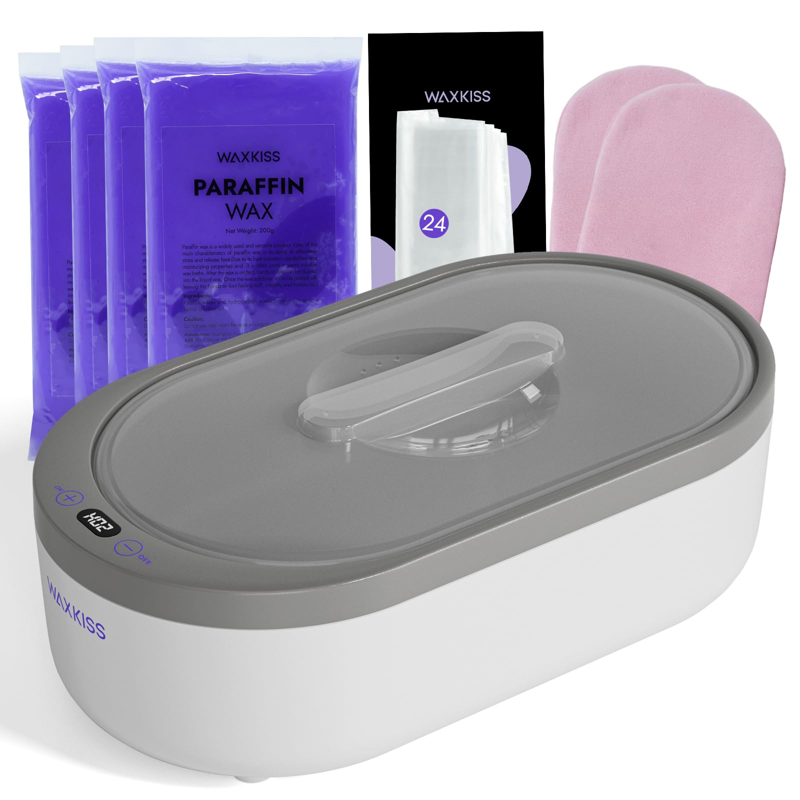 Máquina de cera de parafina pequeña para manos, máquina de cera de mano de parafina de 2000 ml, tamaño pequeño con 4 paquetes de pantalla digital de cera de parafina para baños de parafina | Tamaño pequeño con 4 paquetes de cera de parafina, pantalla digi