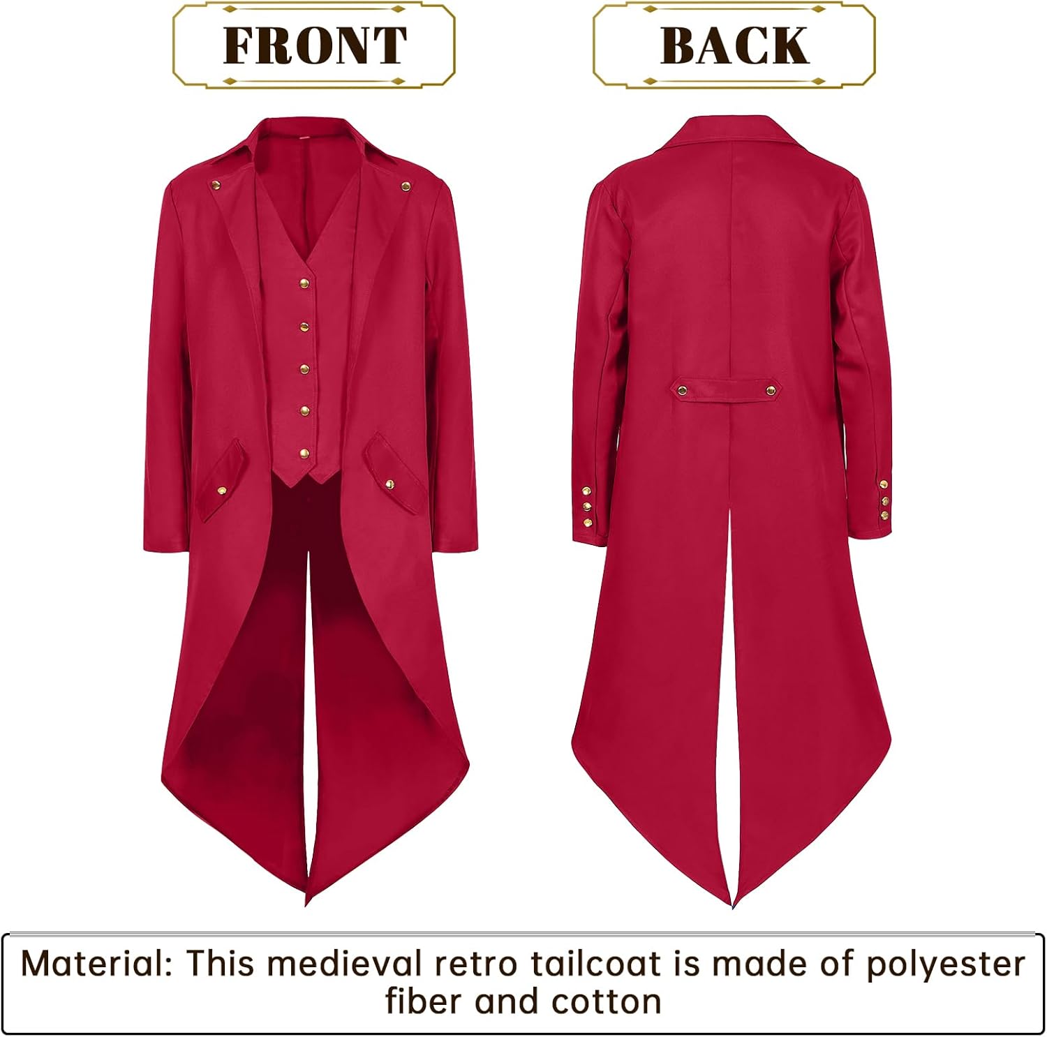 Steampunk Jacket Men Renaissance Tailcoat Medieval Costume Halloween Costumes for Mens - Image 2