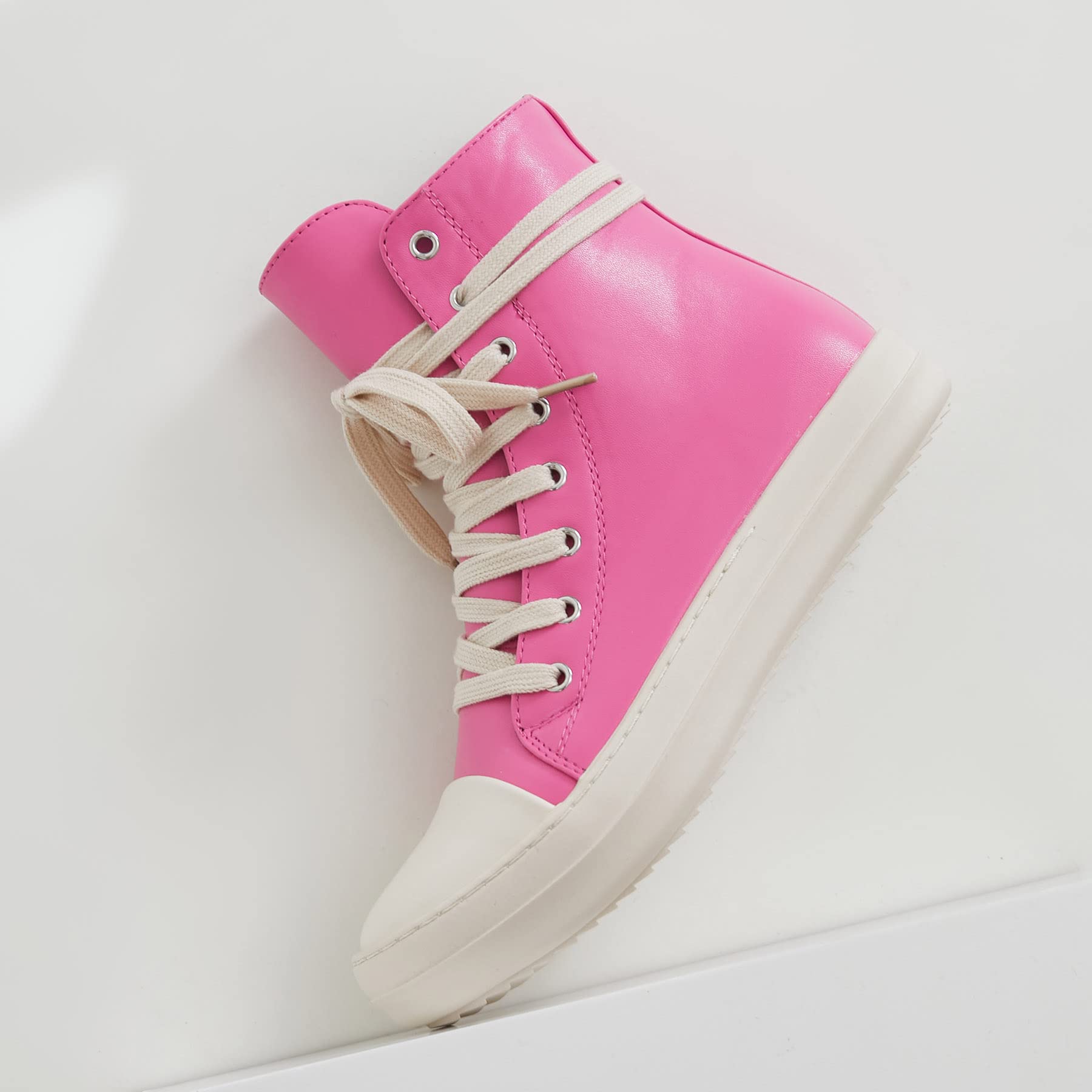 MOFEEDOUKA Womens High Top Sneakers Lace Up Comfort Platform Walking Canvas Shoes with Zipper