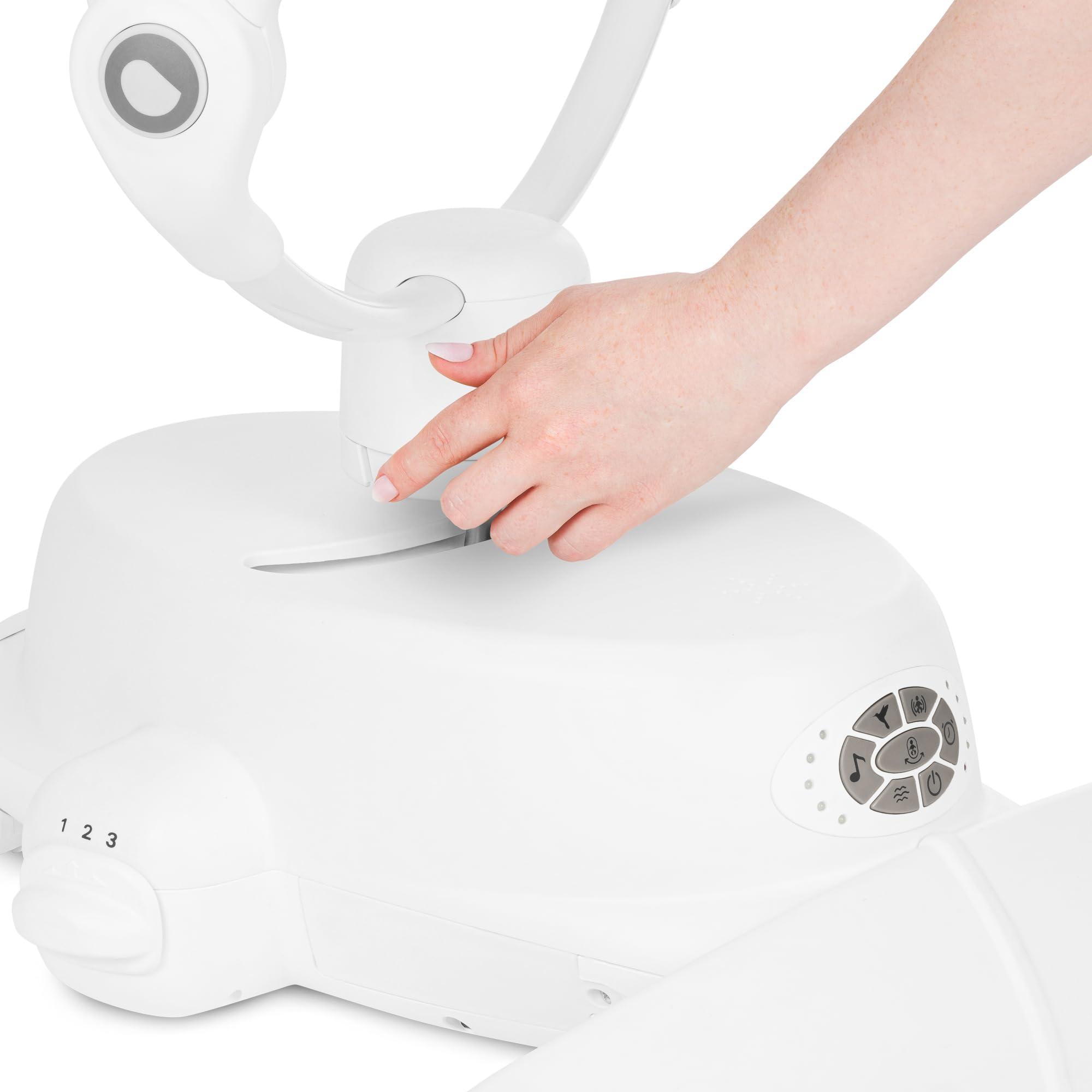 lionelo Vivi Set Balancelle Électrique 2 en 1 avec Nacelle, Jusqu’à 9 kg | Pivotement 360°, 5 Vitesses, Détecteur de Mouvement, Bluetooth, Télécommande, Timer, 12 Mélodies, Moustiquaire et Harnais
