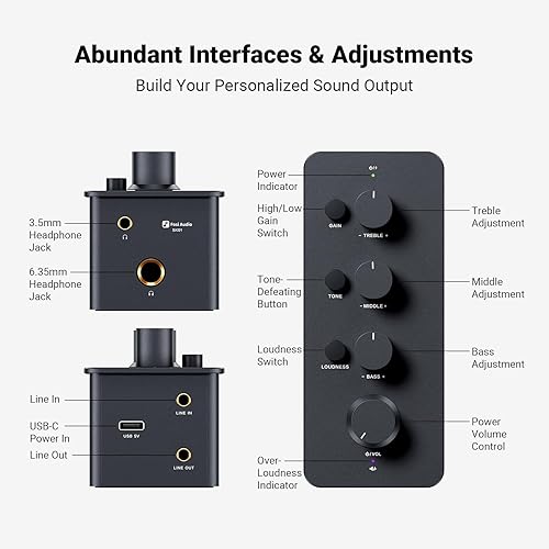 Miniatura 3 de Fosi Audio SK01 Amplificador de auriculares Ecualizador Preamplificador con bajo rango medio Control de tono agudos y compensación de sonoridad
