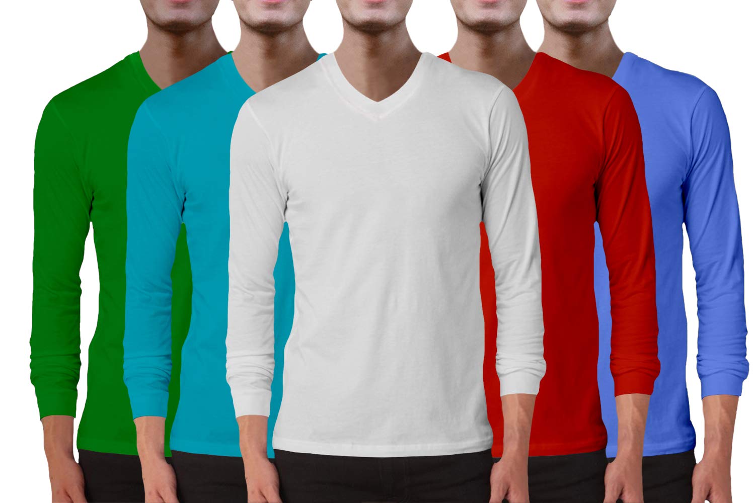 Buy Pooplu Men's Regular Fit Plain Cotton V Neck Long Sleeves Combo Pack of 5 with White Pootlu