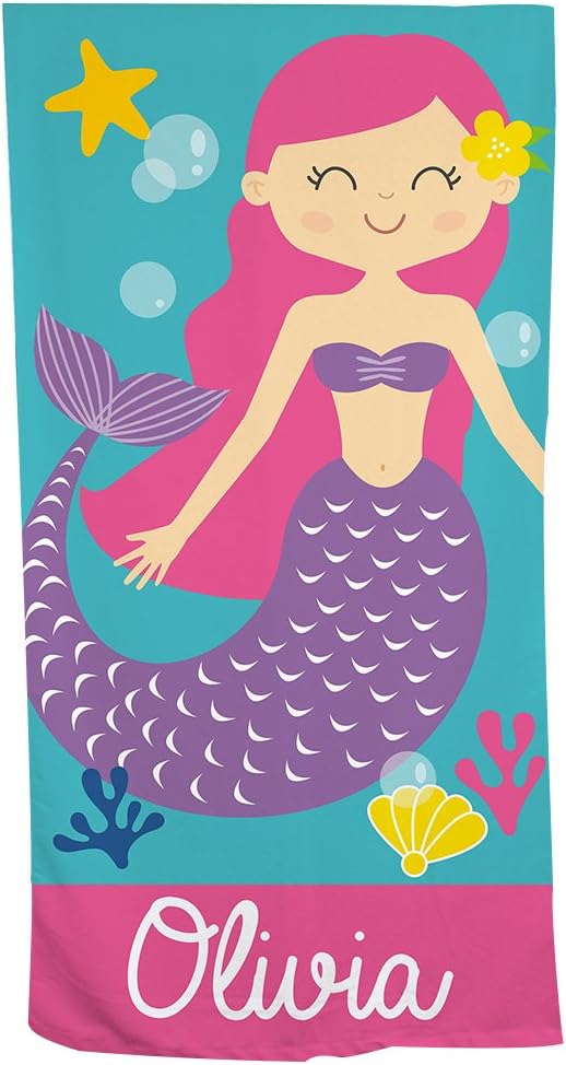 GiftsForYouNow Personalized Kids 30 x 60 Inch Mermaid Beach
