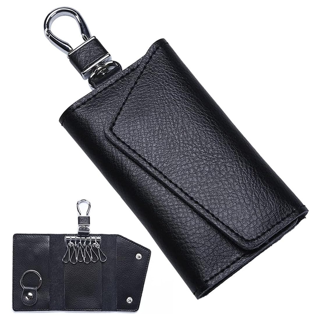 QIBZI Estuches de llaves para hombre Llavero cerrado portátil con llavero, bolsa para llavero, cartera para llavero (negro)