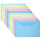 10Pack Plastic Envelopes File Envelopes, A4 Clear Poly File Folder, Reusable Plastic File Folders for Documents Assorted Color with Snap Closure for Office School Supplies