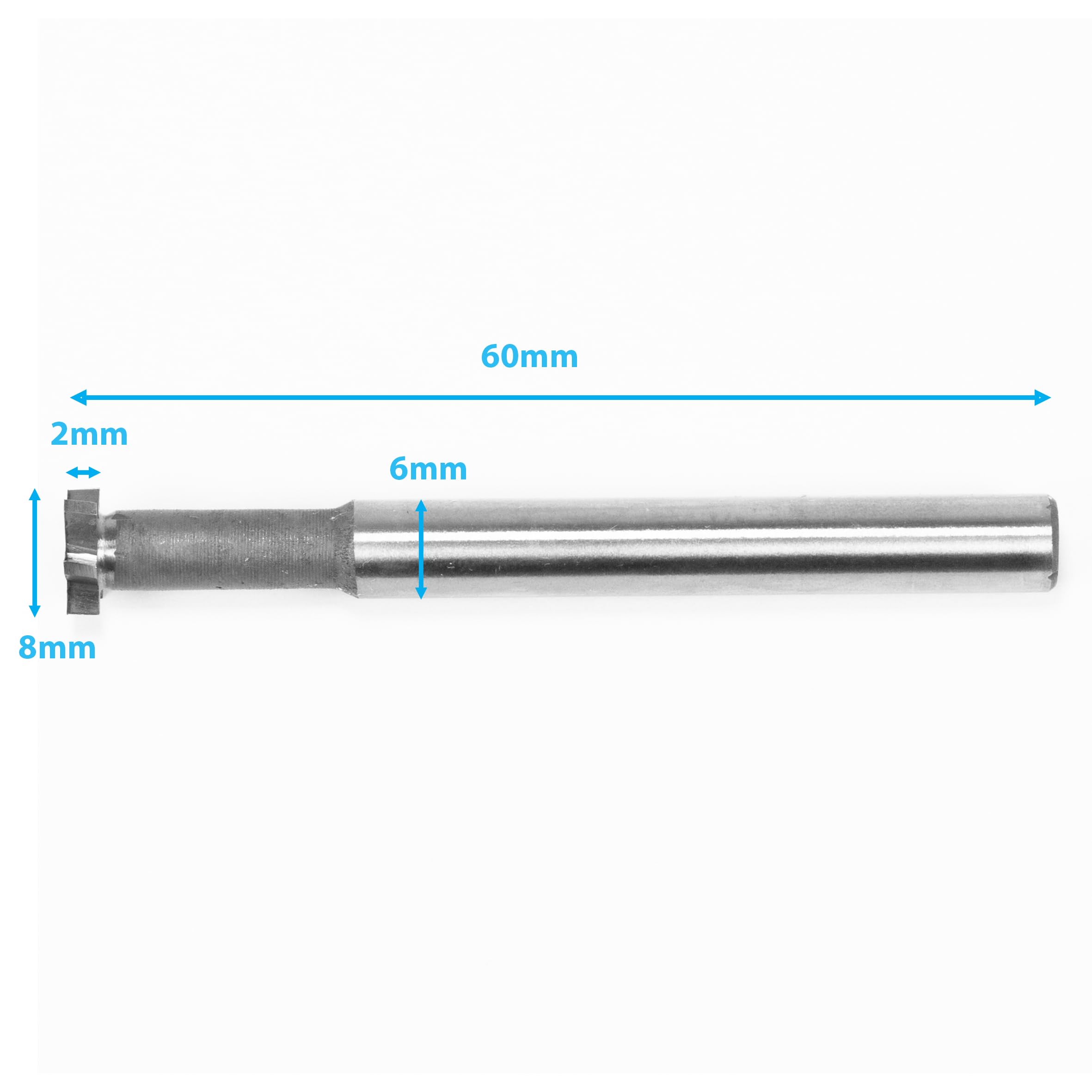HALLMERS HSS T Slot Milling Cutter 2mm Blade Height 8mm Cutting Diameter 6 Flute Tip Tipped Head 6mm Shank, for Moulding Steel Carbon Iron Alloy, End Mill Router Drill Bit Metalwork Tool