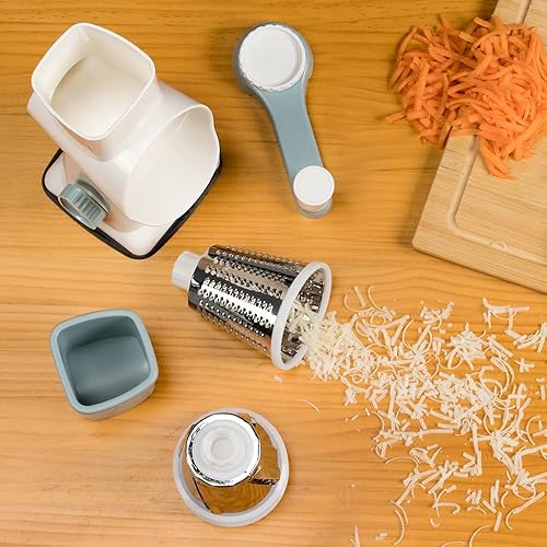 Miniatura 6 de Rallador de queso con manivela giratoria, de acero inoxidable, para cocina, 3 cuchillas para queso, zanahoria, pepino, nueces, chocolate, blanco