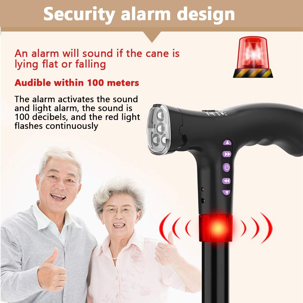YXCKG Bastón Plegable, Bastones para Caminar con Luz LED, Bastón De Ancianos con Alarma De Pánico, Ayuda para Caminar De Aluminio Ajustable En Altura para Hombres Y Mujeres (Color : Style B)