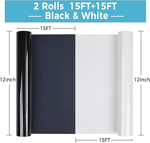 Miniatura 2 de Lya Vinyl - Vinilo de transferencia de calor de 12 pulgadas x 30 pies, vinilo blanco y negro para Cricut, Silhouette Cameo para ropa, bolsos,