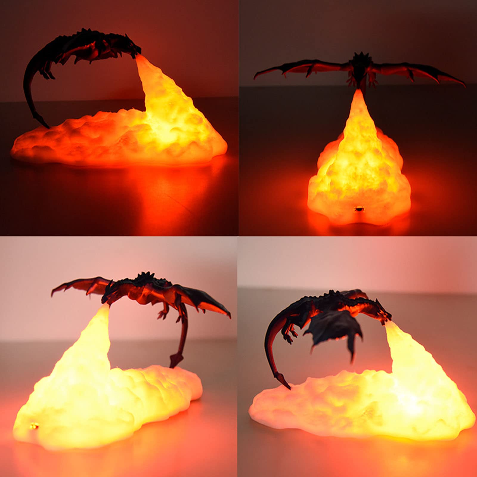 Luz De Noche LED,3D Impreso Recargable Fuego Respiración Dragón Forma Niños Habitación Dormitorio Decoración Lámpara Creativa Lámpara De Noche,A