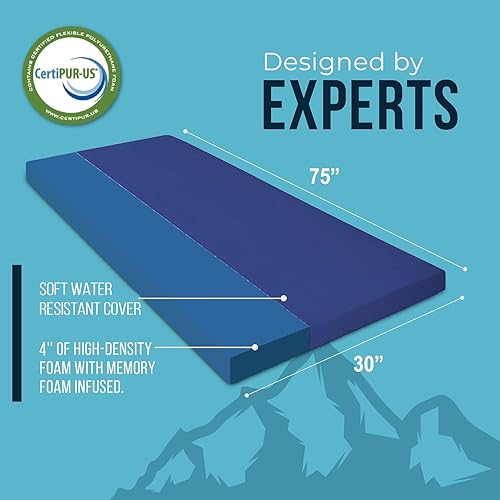 Miniatura 2 de Foamma Colchón de espuma viscoelástica enrollable de 4 x 30 x 75 pulgadas con funda de cremallera resistente al agua, plegable y portátil para
