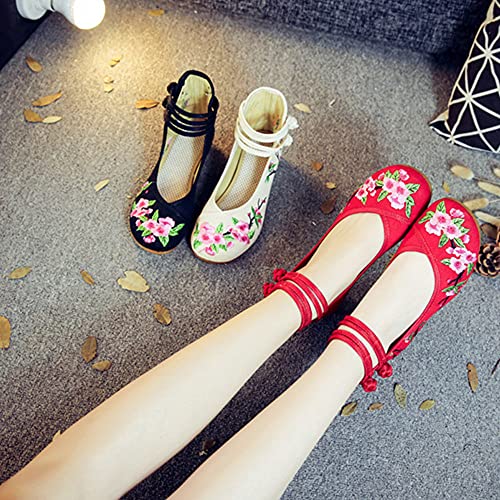 Bininbox Women'S Floral Embroidered Flat Shoes Chinese Traditional Strap Walking Mary Jane Flats Handmade Flower Embroidery Dress Shoes For Cheongsam thumb #6