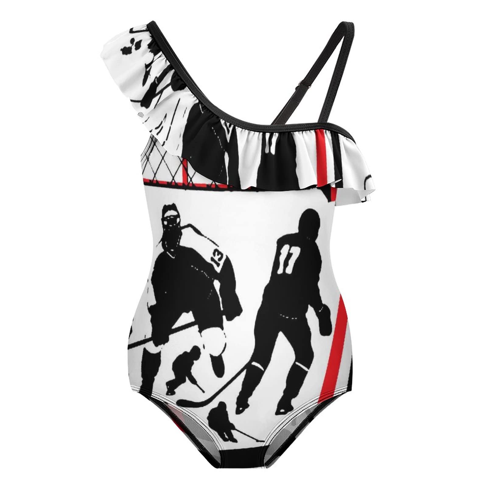 Hockey Player Girl's Swimsuit One Piece Ruffle Bathing Suit Swimwear Beachwear 8-10Y?130cm?