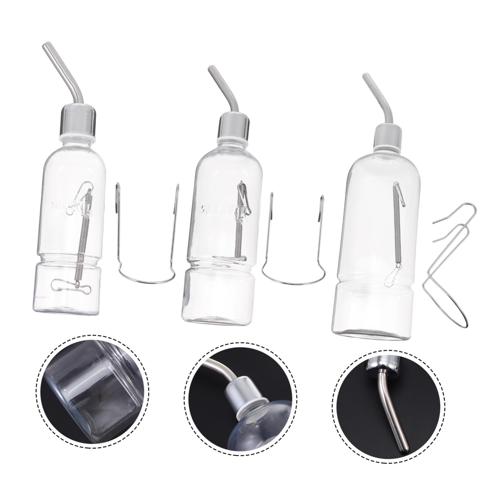 FONDOTIN 3-Piece Pet Stainless Steel Drinking Fountain Rodent Water Bottle for Rabbit Hamster Guinea Pig Cage Water Feeder