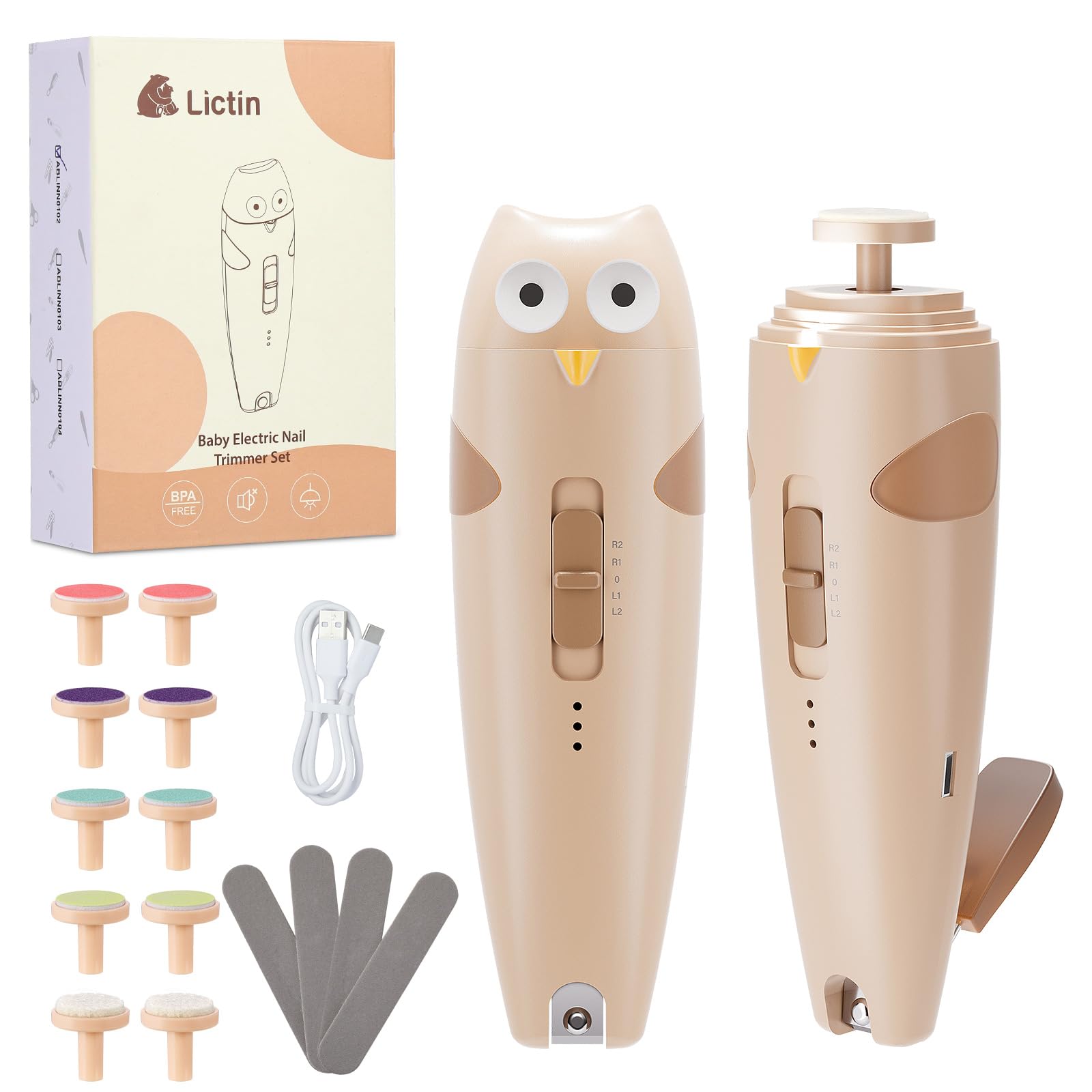 Lictin Lima elettrica per unghie 15 in 1 lima per unghie elettrica per bambini, lima per unghie elettrica con luce, lima per unghie per bambini elettrica con 10 testine abrasive, kit per la cura delle