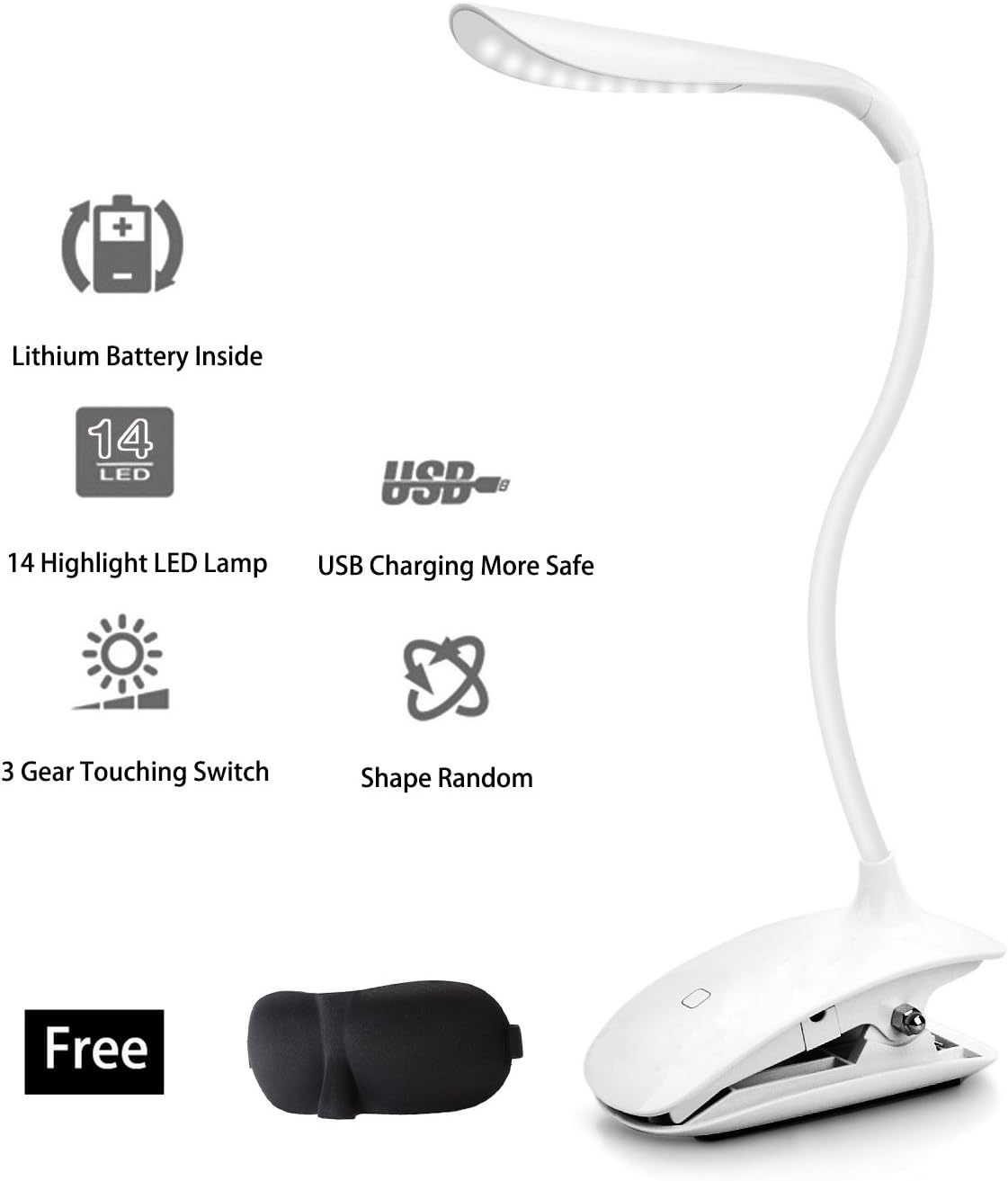 ClipOn Desk Lamp 14 Long Life LEDs Rechargeable Led Lamp Built