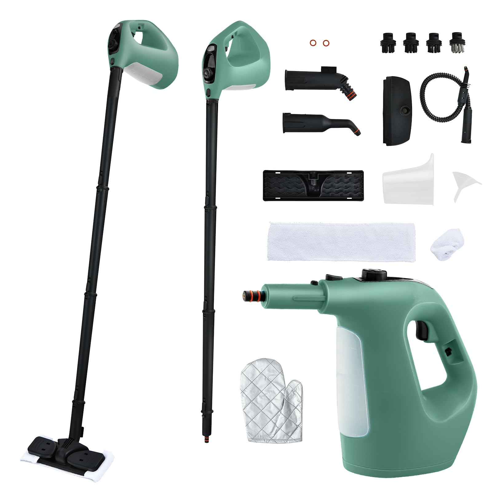 CHEFJOY Handheld Steam Cleaner, 1400W Pressurized Steamer with 17 Pieces Accessory Set & Child Lock, Multipurpose Portable Steam Mop for Home Use, Floors, Windows, Cars, Sofas (Green)