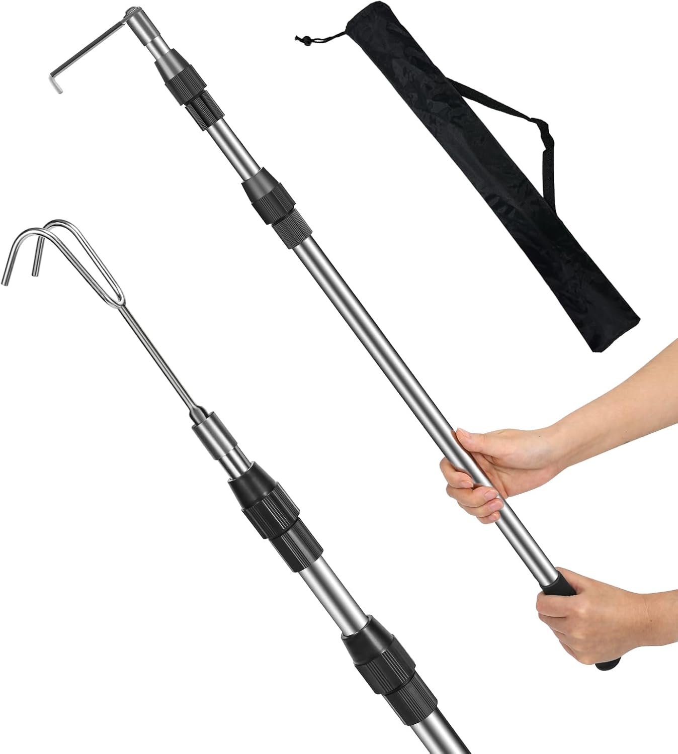 Truck Cargo Grabber, 6FT Truck Cargo Retriever Telescoping Pole with Two Hooks, Truck Grabber Reach Tool for Pickup Truck Bed Heavy Duty Truck Accessories