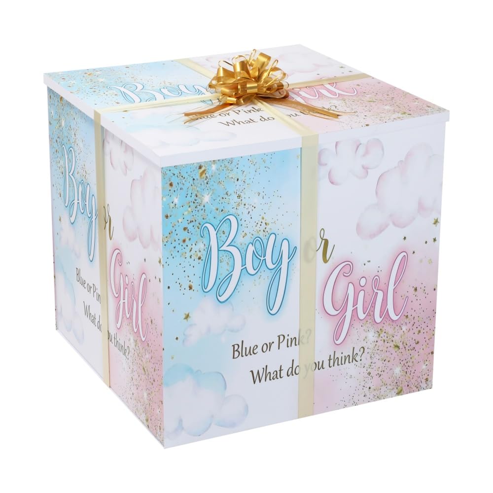 BoxSkivra 71,1 cm Gender Reveal Box Caja Para Revelacion De Gener, Junge/Mädchen | Riesige Geschenkboxen für Babyparty, Party, Geschlechtsoffenbarung, Dekorationen enthalten große Schleifen und Band