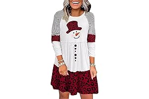 Charming Snowman Dress for Snowy Day Women Leopard Color Block Ruffled Mini Dress