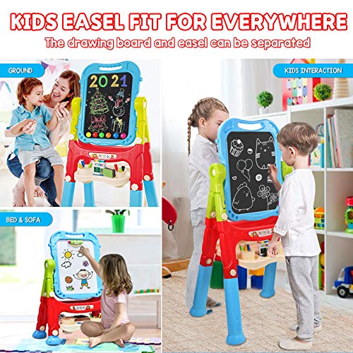 Mojitodon HB001 Easel For Kids,Rotatable Double Sided Adjustable Standing Art Easel With Painting Accessories For Toddlers Boys And Girls-Blue thumb #3