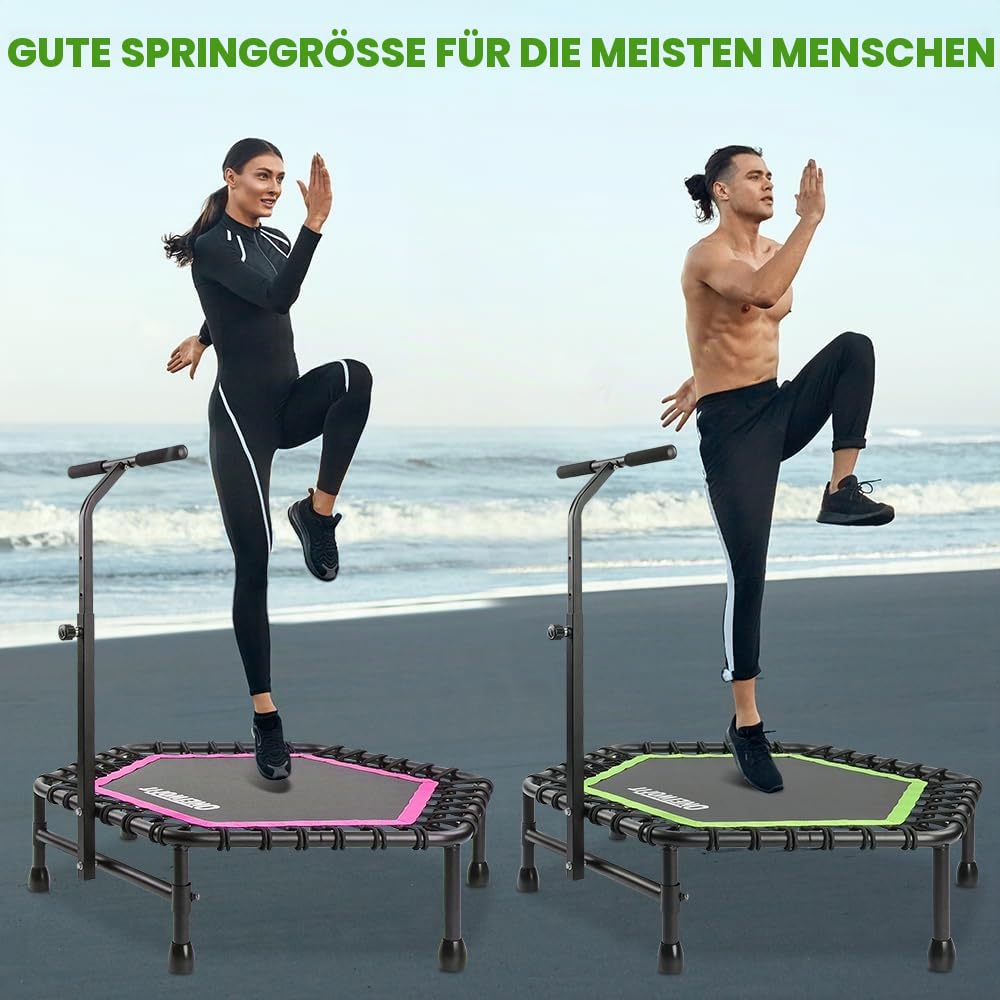 ONETWOFIT 107/114cm Trampolin lndoor,Rückprall Trampolin für Erwachsene, Leises Mini Trampoline für das Outdoor Training, Fitness Trampoline mit Bungee Rückpraller