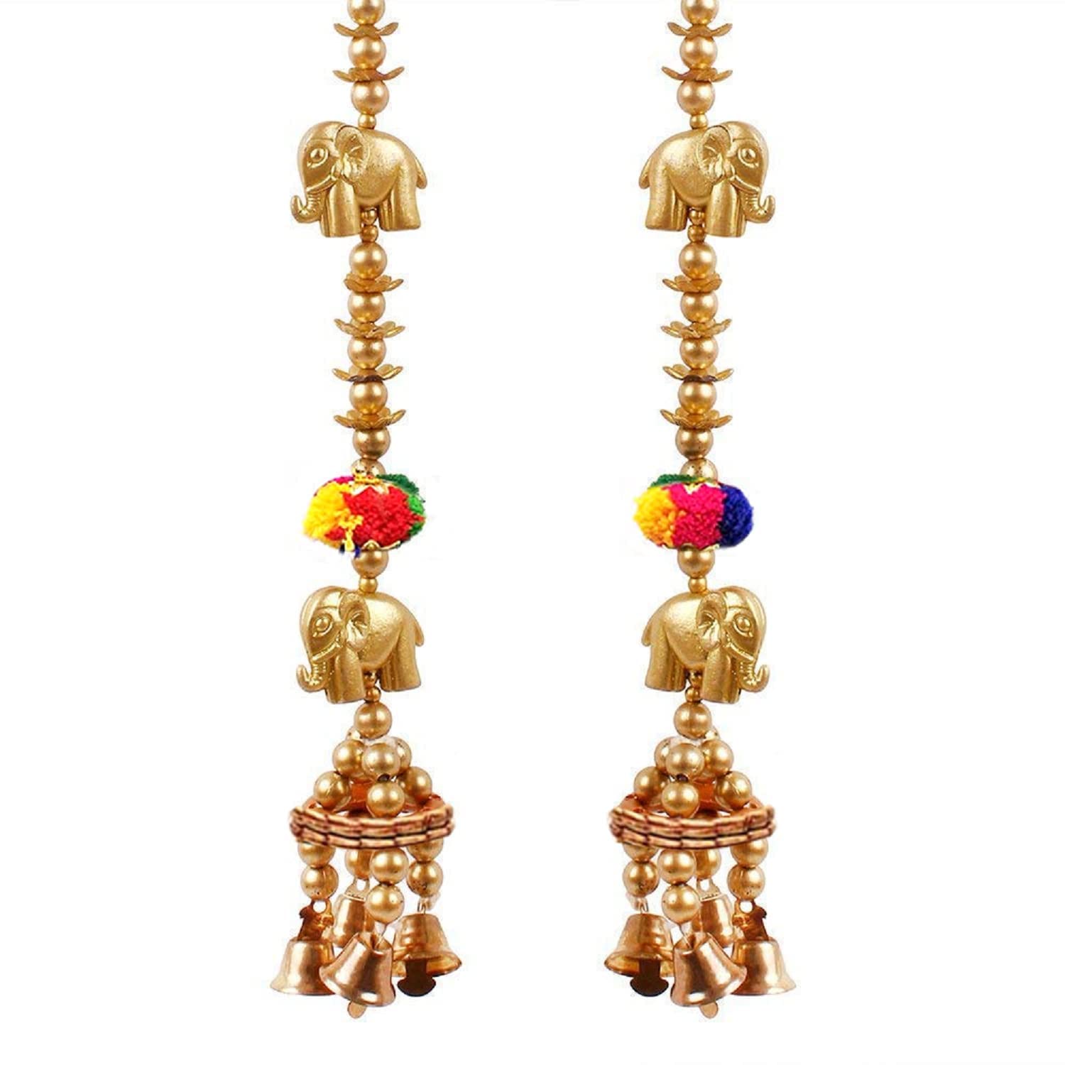 Handmade Torana Elephnat Hanging Latkan Toran for Door Decoration Hanging Item for Home and Pooja Room Decorative Item Diwali Gift Size 2.5 Feet Long Golden Color 1 Pair (2 PES) (B0D9HDZB3M) Amazon Price History, Amazon Price Tracker