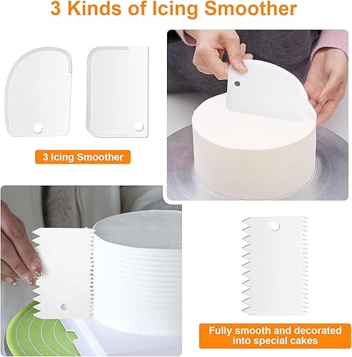 Miniatura 7 de Uten Kit de suministros de decoración de pasteles de 12 pulgadas, 33 piezas de soporte giratorio de aluminio para tartas, herramientas para hornear