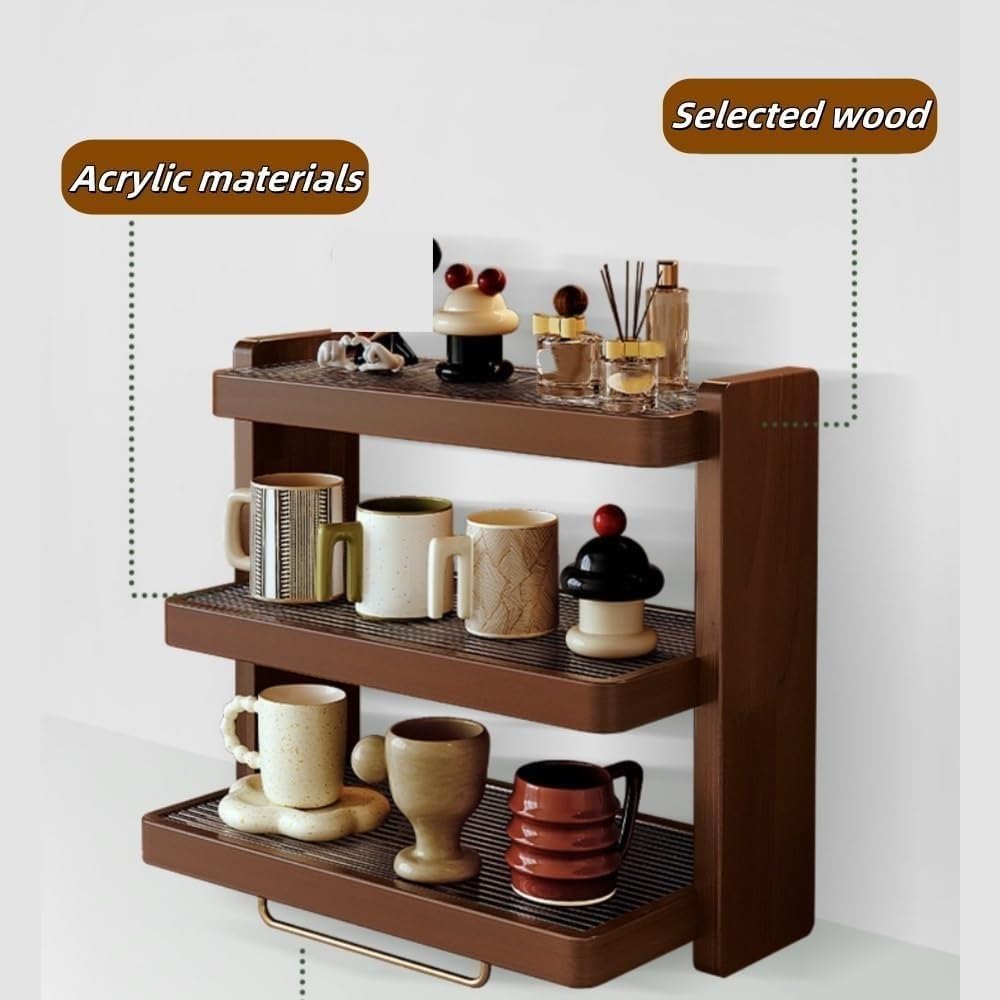 Soporte y estante de madera para tazas de café de 3 niveles, diseño rústico y moderno para encimeras, ideal para organizar y secar tazas en espacios pequeños, perfecto para los amantes del café