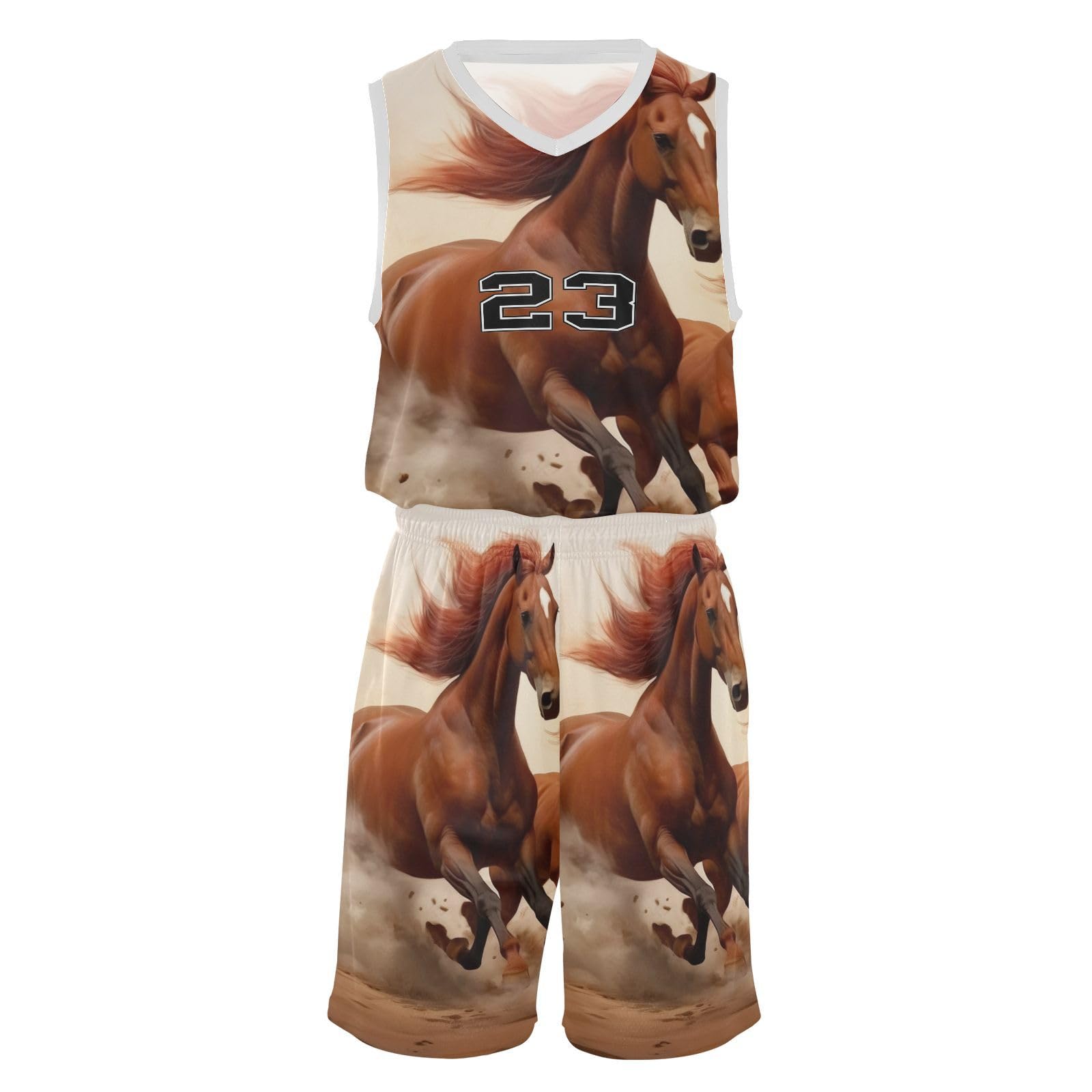 FLildon Running Horse Boys Basketball Jersey Set Tank Top Shorts Tracksuit Sport Training Suit for Kids, S