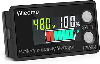 Battery Monitor, IPX7 Waterproof 8-100V Digital Battery Capacity Tester, Percentage Level Voltage Battery Capacity Switch Meter 12V 24V 36V 48V LCD Display Marine RV Battery Power Indicator Panel