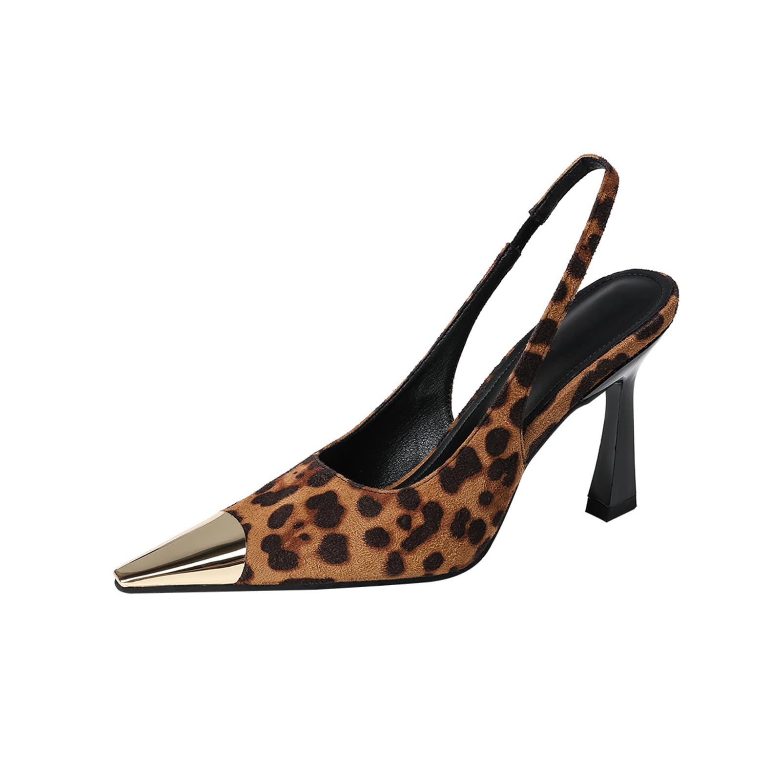 Women's Slingback Kitten Heels Closed Pointed Toe Leopard Print Wedding Party Dress Pumps Shoes