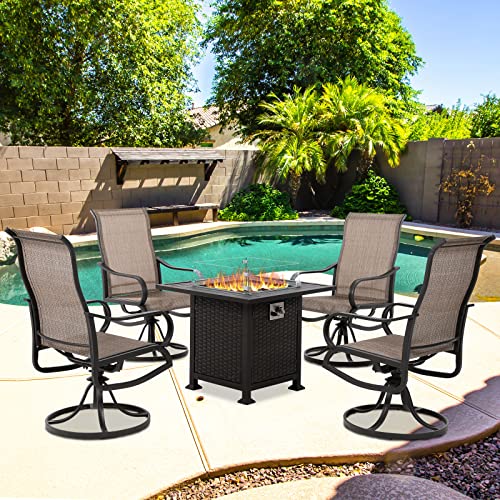 Vonzoy 5 Piece Outdoor Patio Furniture Set With 32" 50000Btu Propane Fire Pit Table, 4 Swivel Rocker Dining Chairs, Textilene Conversation Set - Metal Table #TOP1