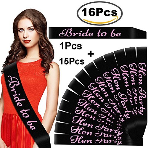 Outee 16 Pezzi Nero Sposa Party Sash Fascia e 1