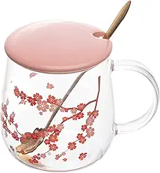 WOLFF - Caneca de Vidro com Tampa e Colher Sakura 500Ml