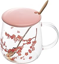 WOLFF - Caneca de Vidro com Tampa e Colher Sakura 500Ml