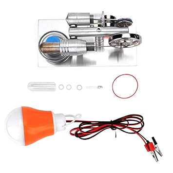 Ketsicart Hot Air Stirling Engine, Equipped with Multi-Color LED Lamp CNC Processed Frame Mini Stirling Engine Firm Sand Blasting for Home for Office