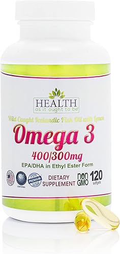Omega 3 400300 mg Médico Formulado EPADHA en forma de éster etílico Wild capturado aceite de pescado islandés con limón- 120 cápsulas