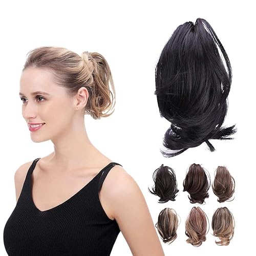 Miniatura 1 de JUVABUN Extensión de cola de caballo ondulada con clip de garra, 7 pulgadas, color negro, pinzas para extensiones de cabello, extensiones de cabello