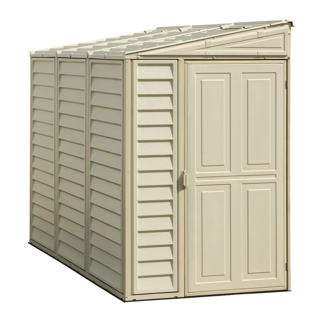 Duramax4x8ft Lean-To Garden Storage Shed Saffron Sidemate Reversible Door Vinyl Plastic Garden Shed with Foundation Kit Ivory