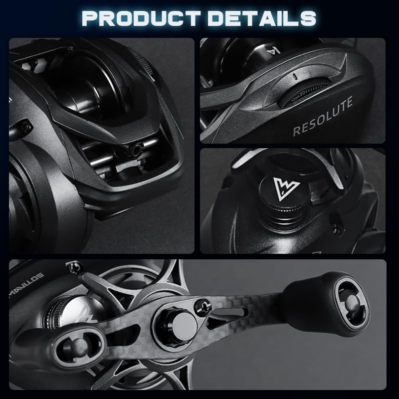 Resolute Ultraleicht baitcast Rolle,BFS Baitcaster Rolle für Forelle & Barsch, Carbon Kurbel, 9+1 Edelstahlkugellager Kugellager, Magnetbremse, 4kg Bremskraft Angelrolle