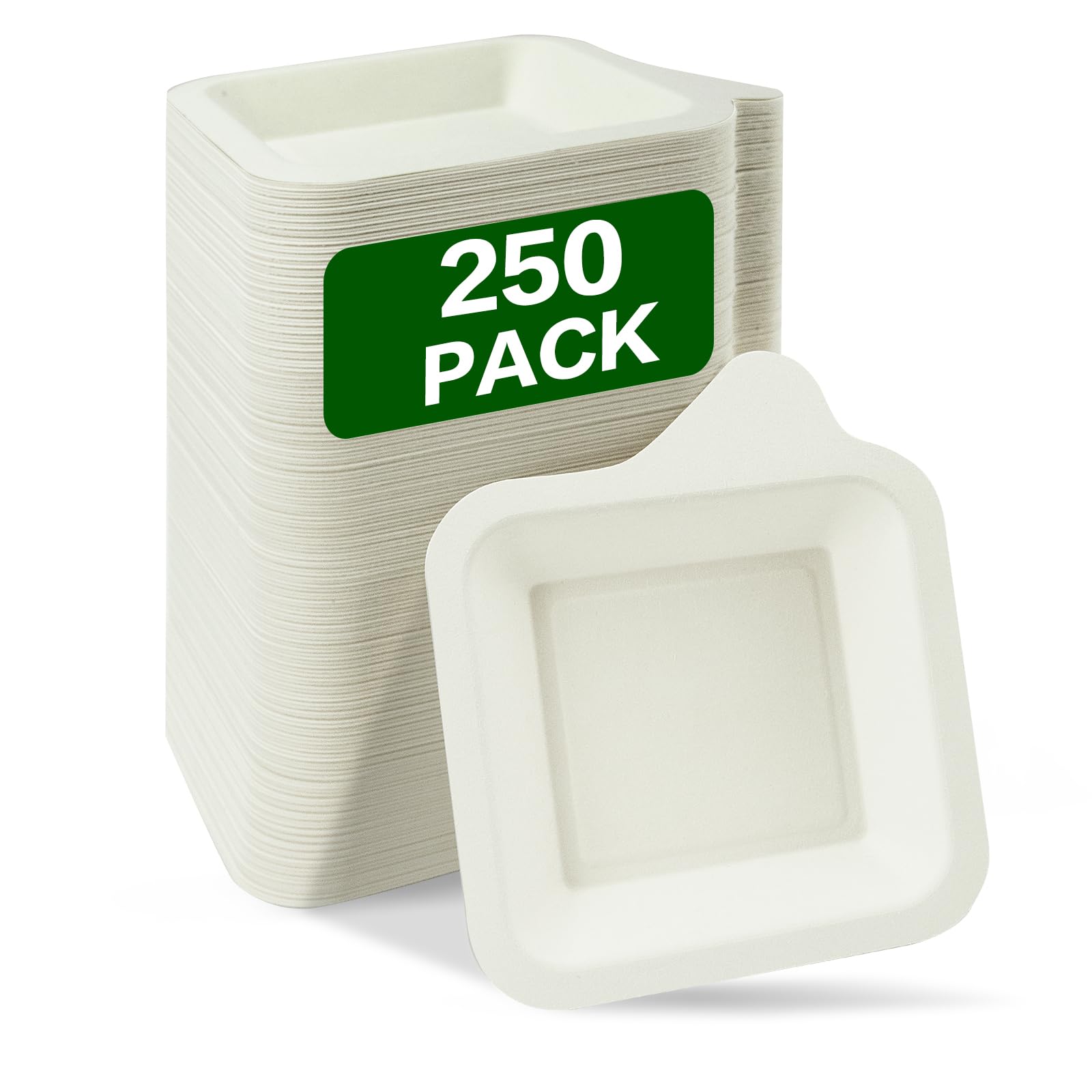 Seuqhck 250 Pack 4.5 Inch Small Paper Plate Bulk, Disposable Square Mini Dessert Plate Sugarcane Bagasse Fiber Appetizer Snack Plates for Wedding,
