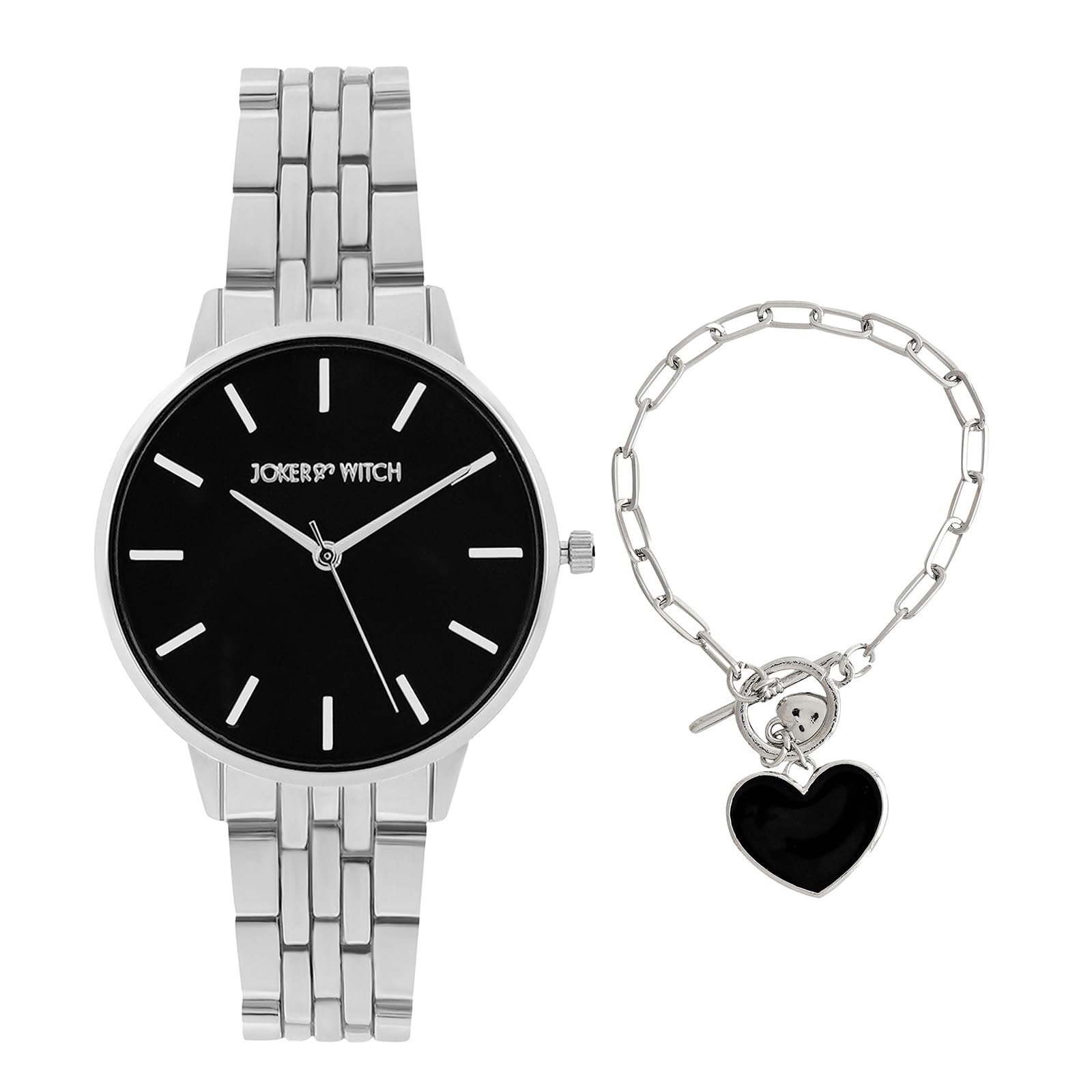 Joker & Witch Stainless Steel Women Joker&Witch Natalia Silver Analogue Watch Bracelet Stack, Black Dial, Silver Band (B0CCVVC8X1) Amazon Price History, Amazon Price Tracker