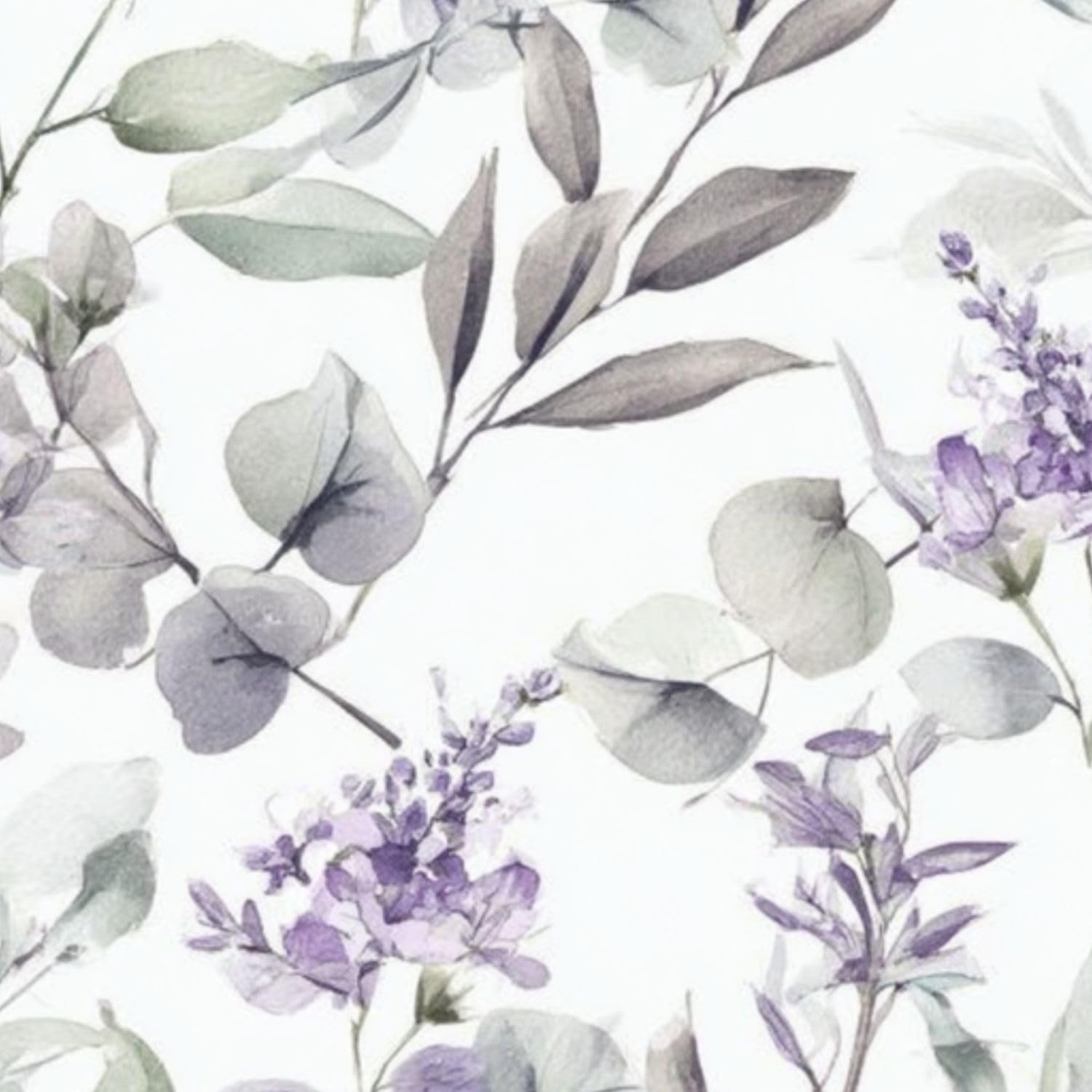 Deruinvaio Lavender Self Adhesive Feature Removable Cute Seamless Watercolor Eucalyptus Floral Peel And Stick Vinyl Wallpaper Roll, Sticky Lining Paper For Bedroom, Living Room, Kitchen Walls