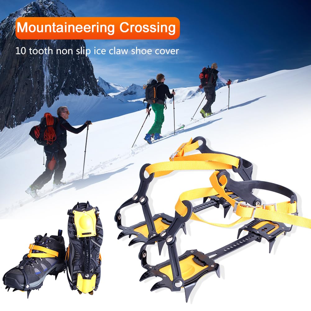 Crampons à Glace, Crampons de Traction, 1 Paire de Crampons d'alpinisme en Acier Inoxydable, 10 Dents, Crampons antidérapants avec Sac de Transport réglable pour randonnée, Escalade