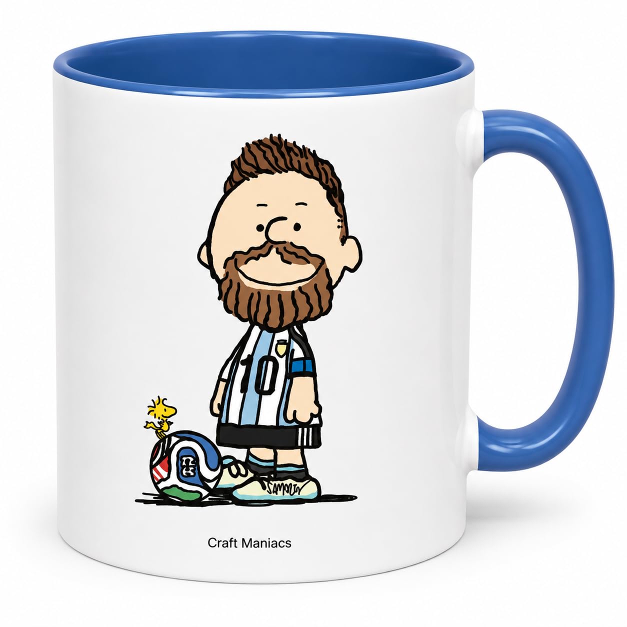 CRAFT MANIACS Messi Cute Cartoon Blue Rim Ceramic Coffee Mug | Football Fan Gift Mug, Two-Tone Finish-image-14
